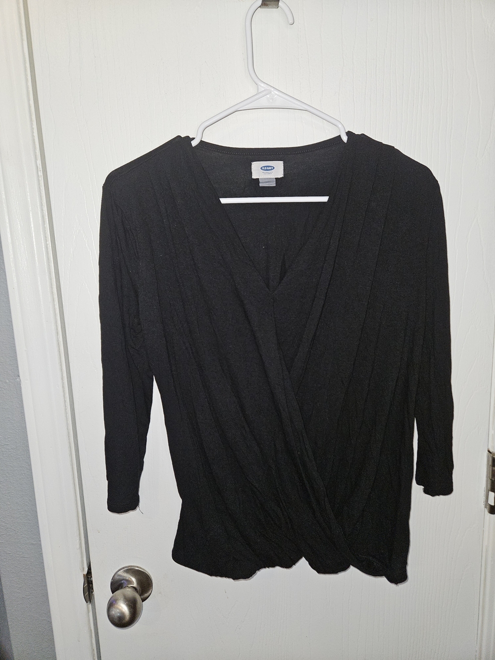 Black Vneck Blouse Faux Wrap Top